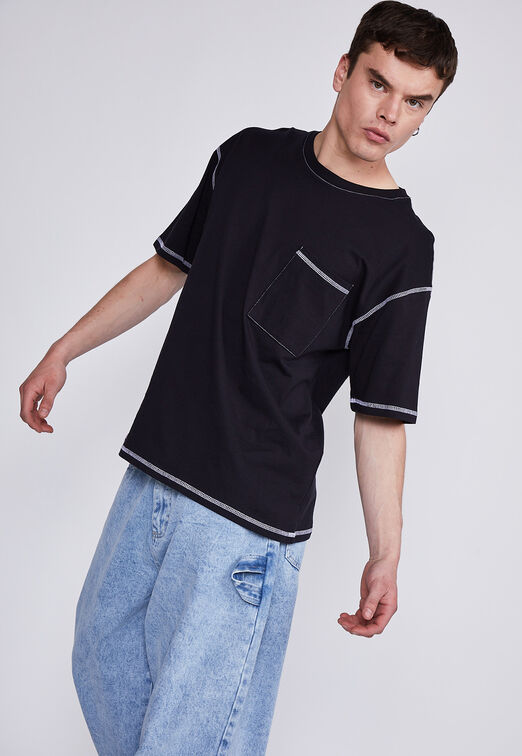 Polera Hombre Negro Hilo Contraste Sioux